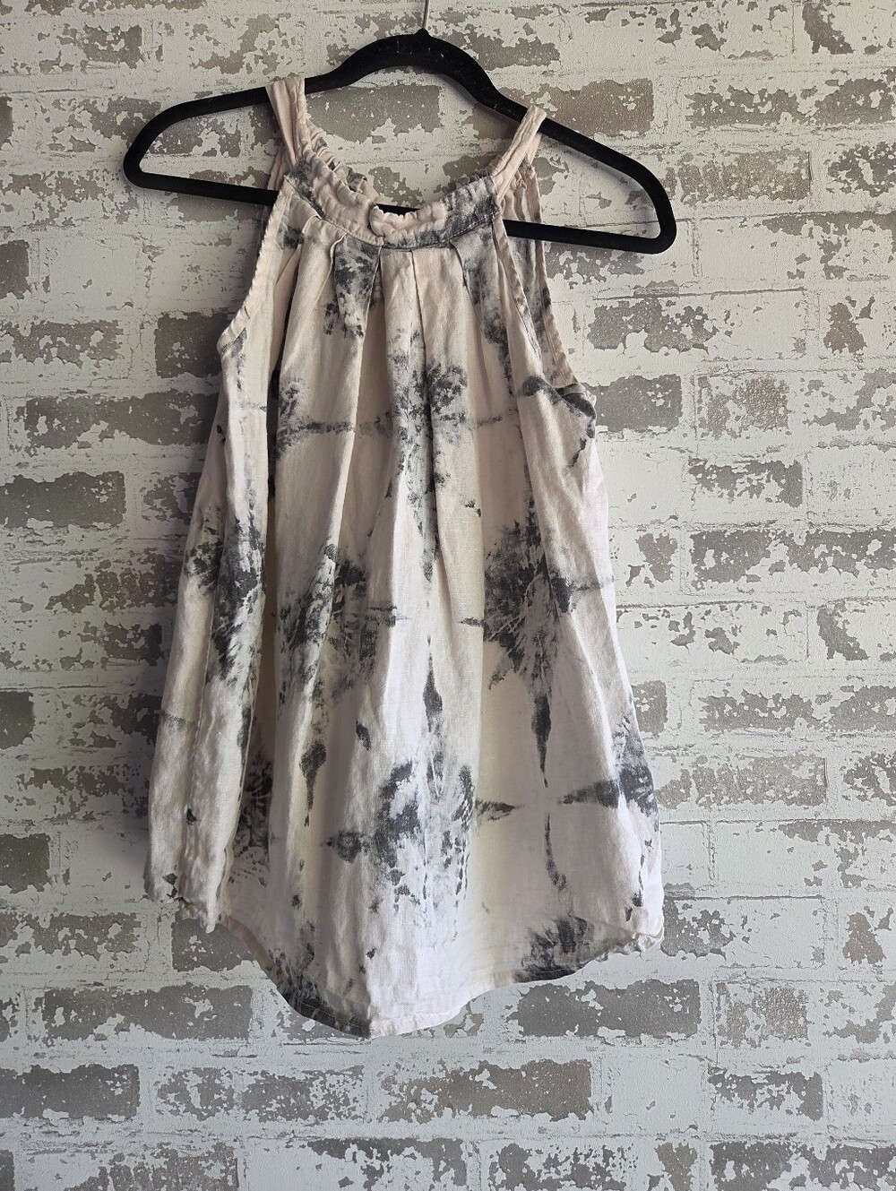 Bellaombré Italy Linen Tie Back Halter Tank Top Tie Dye Boho Cream Gray M